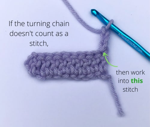 Here's where to work if the turning chain doesn't count as a stitch