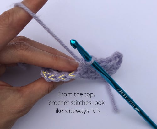 Crochet stitches look like sideways "v"s